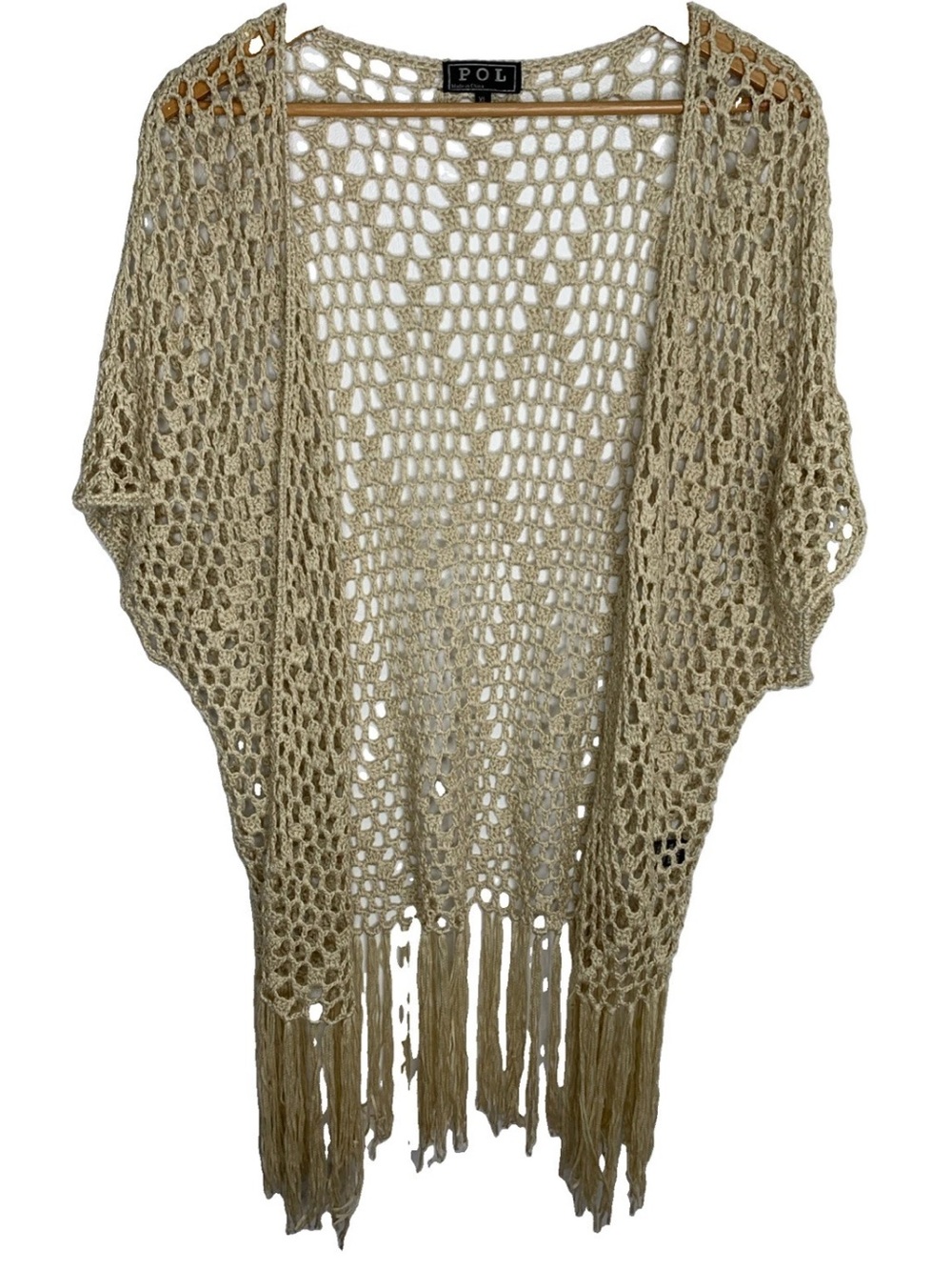 POL Open Knit cardigan Fringe Bottom Size XL Boho Crochet Sweater  Festival